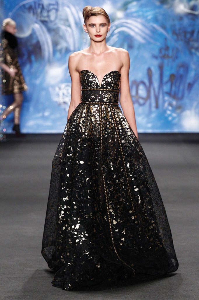 Design by Naeem Khan. This is a very special year for the Guilders, since 2015 marks three important milestones: the 25th annual fashion show, the 60th anniversary of the Globe Guilders organization, and the 80th anniversary of The Old Globe. In addition, with this collection Naeem Khan is celebrating the tenth anniversary of the launching of his couture brand, now enjoying worldwide recognition. A toast in honor of four important anniversaries will be in order